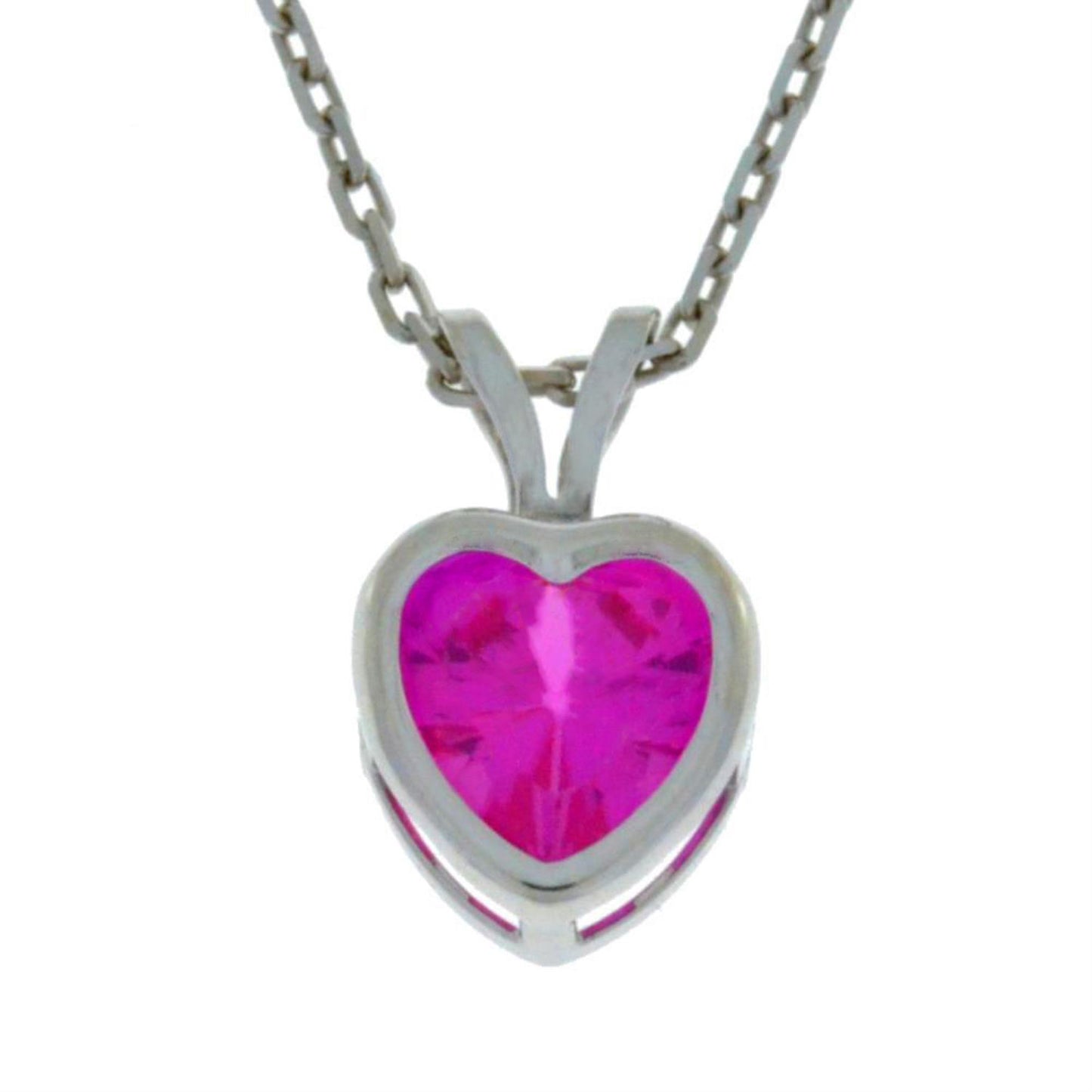 14Kt Gold Pink Sapphire Heart Bezel Pendant Necklace