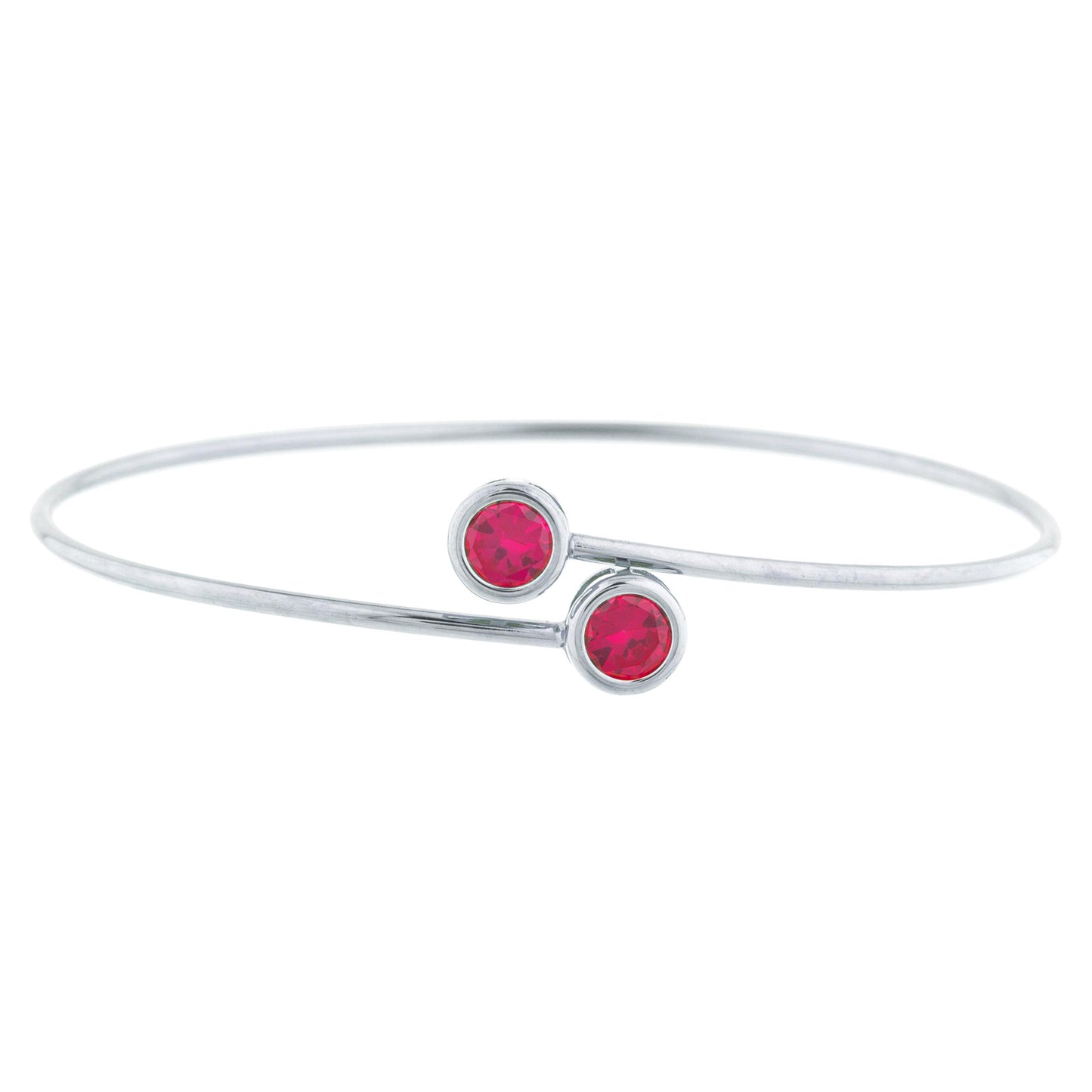 14Kt Gold Created Ruby Round Bezel Bangle Bracelet