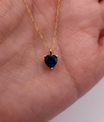 14Kt Gold Blue Sapphire Heart Pendant Necklace