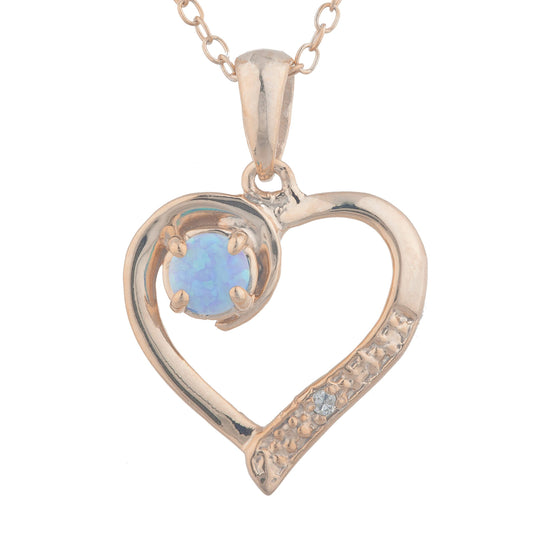 14Kt Rose Gold Plated Blue Opal & Diamond Heart Pendant