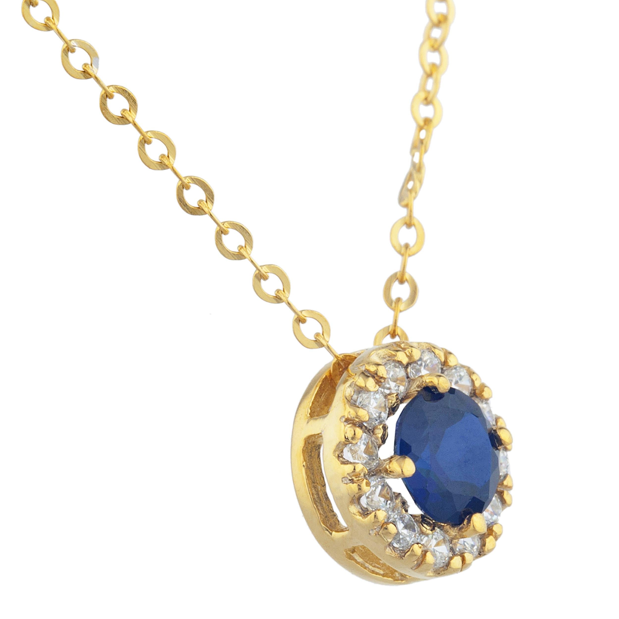 14Kt Gold 0.50 Ct Blue Sapphire Halo Design Pendant Necklace