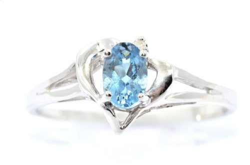 0.50 Ct London Blue Topaz & Diamond Oval Heart Ring .925 Sterling Silver Rhodium Finish