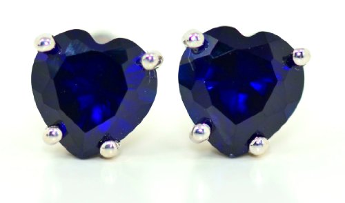 2 Ct Created Blue Sapphire Heart Stud Earrings .925 Sterling Silver