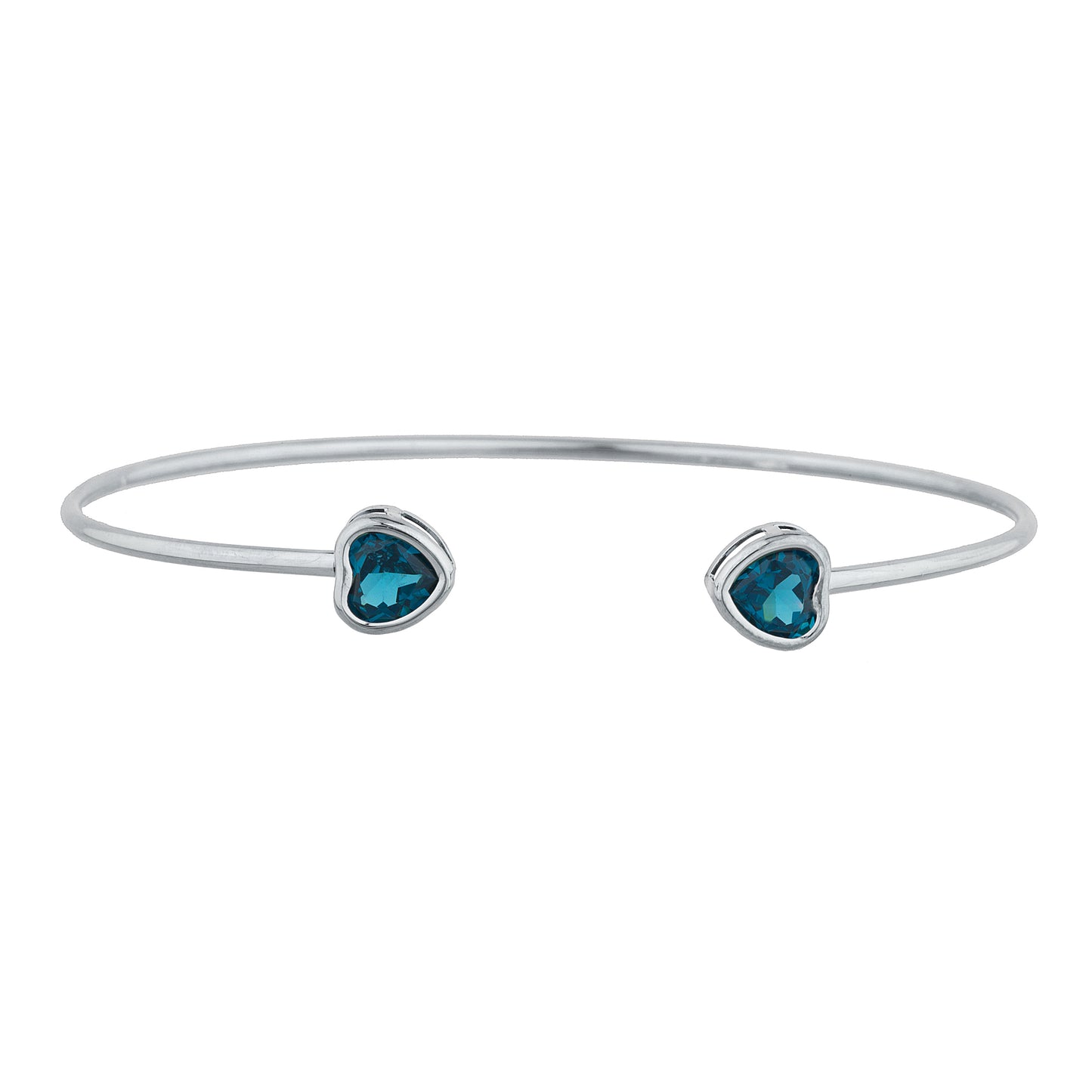 2 Ct London Blue Topaz Heart Bezel Bangle Bracelet .925 Sterling Silver