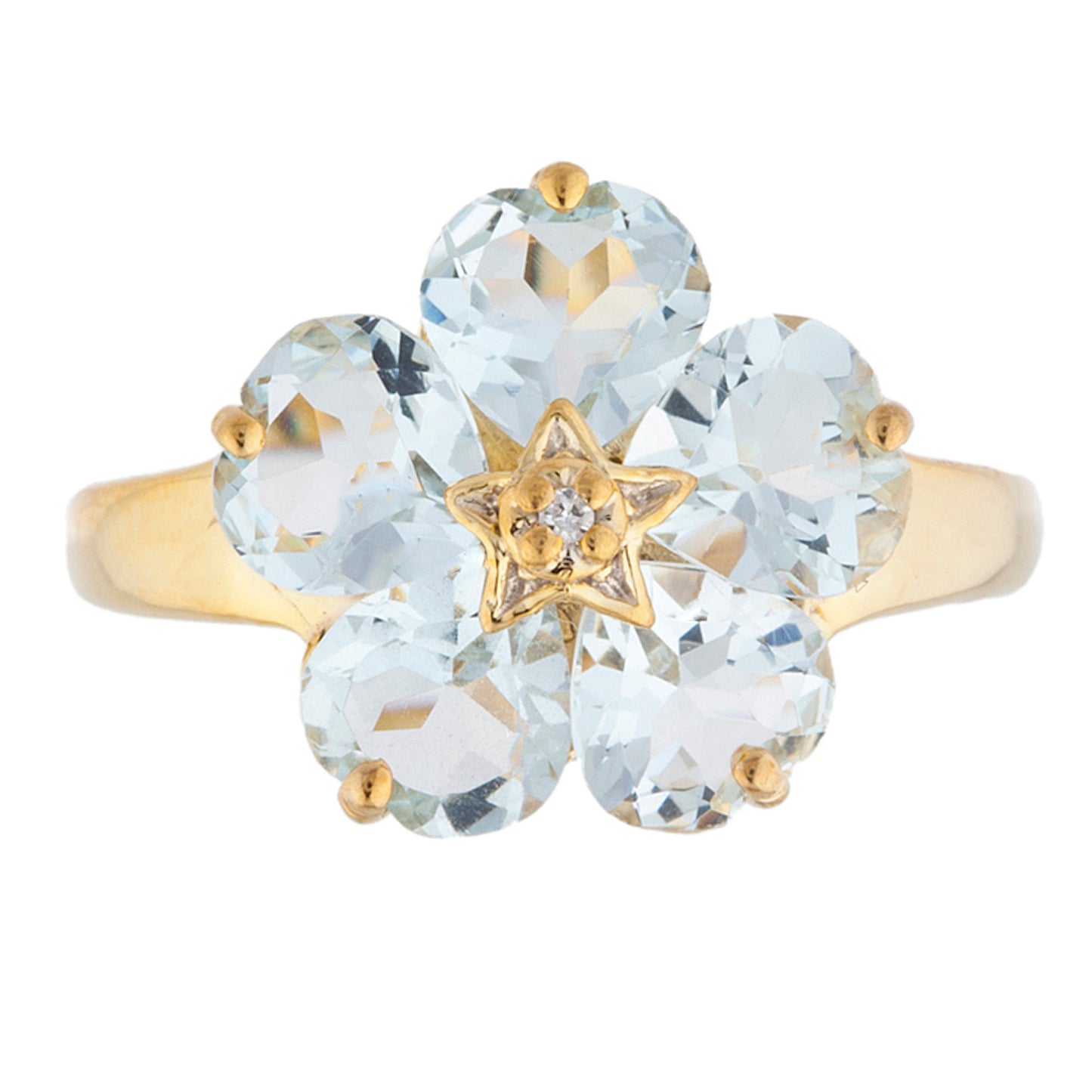 14Kt Gold Aquamarine & Diamond Heart Flower Design Ring