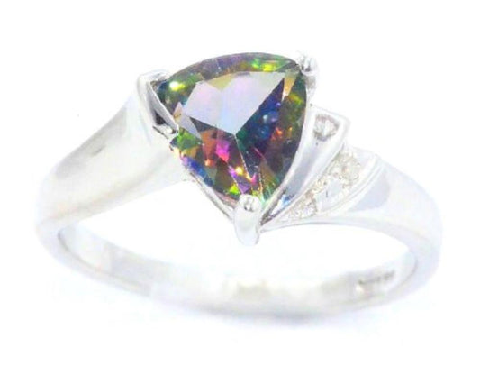 14Kt Gold Natural Mystic Topaz & Diamond Trillion Ring