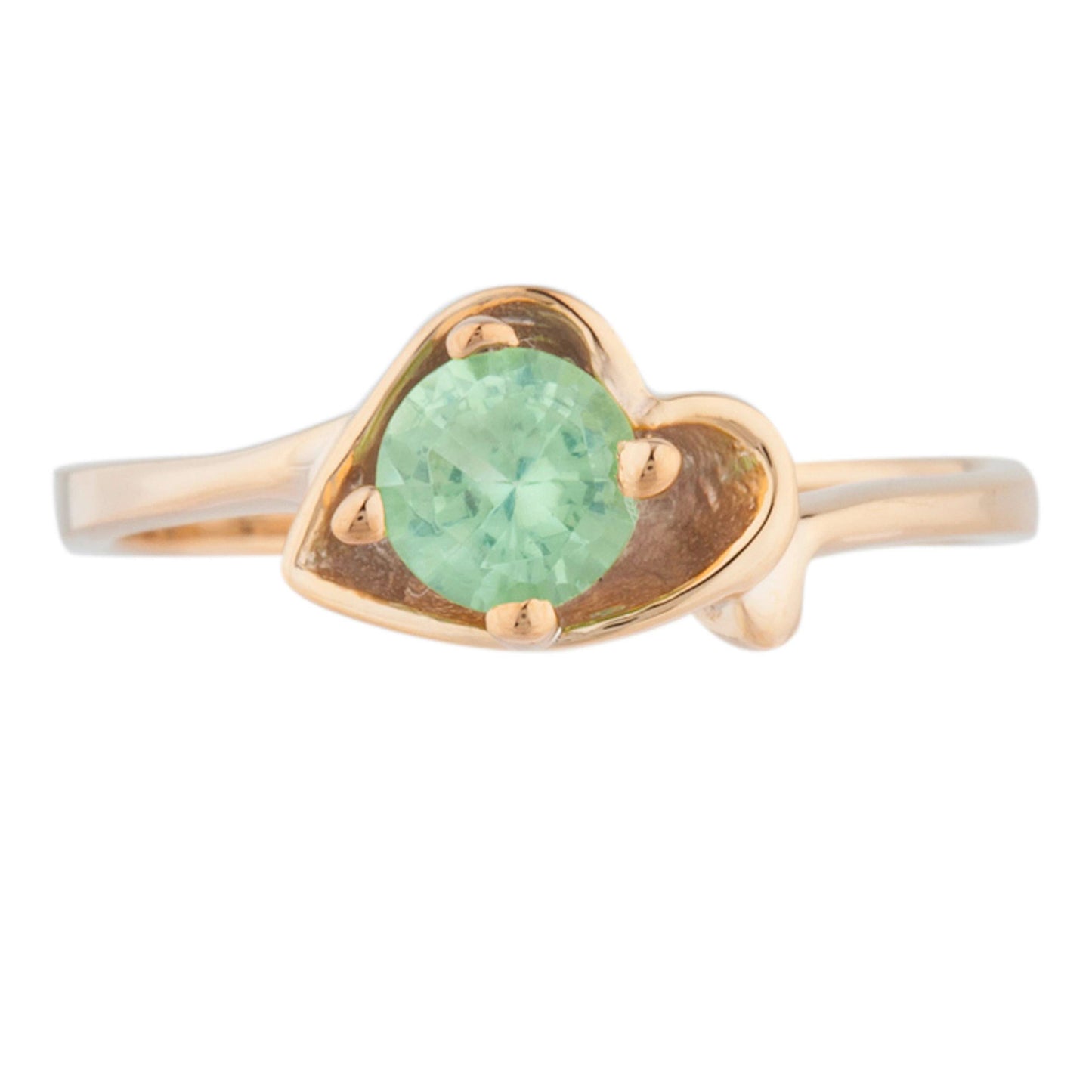 14Kt Gold Green Sapphire Round Heart Ring