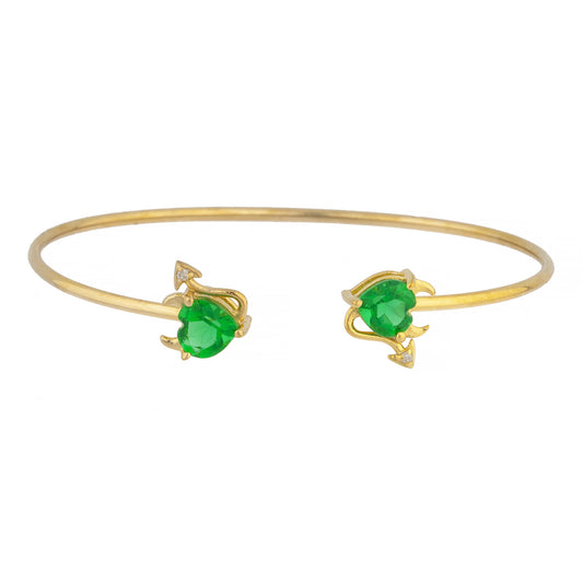 Emerald & Diamond Devil Heart Bangle Bracelet 14Kt Yellow Gold Rose Gold Silver