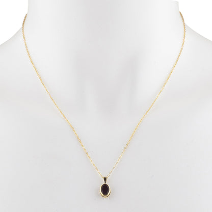 14Kt Gold Genuine Smoky Topaz Oval Bezel Pendant Necklace