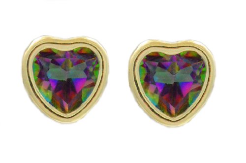 14Kt Yellow Gold Mystic Topaz Heart Bezel Stud Earrings