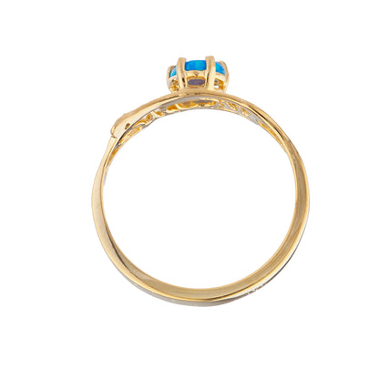 14Kt Gold Blue Opal & Diamond Heart Mom Ring