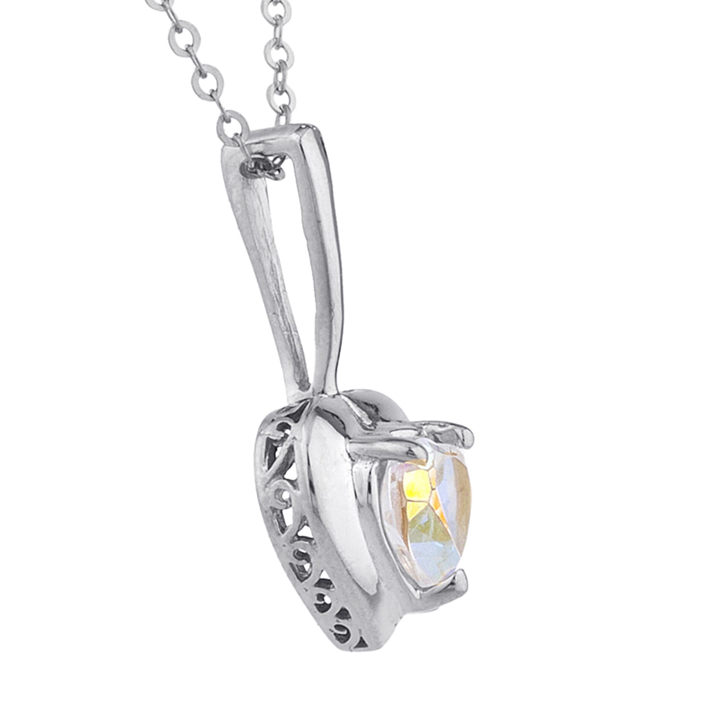 14Kt Gold Natural Mercury Mist Mystic Topaz & Diamond Heart Design Pendant Necklace