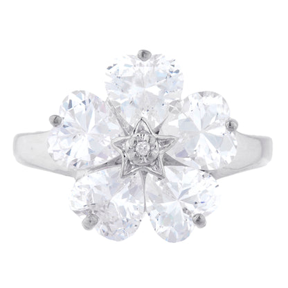 14Kt Gold Zirconia & Diamond Heart Flower Design Ring