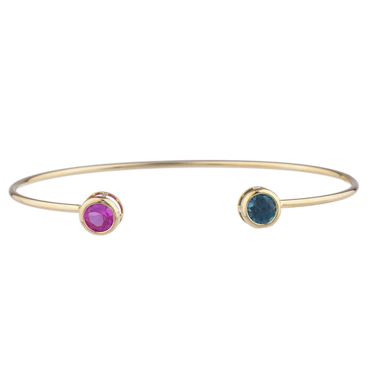 Pink Sapphire & London Blue Topaz Round Bezel Bangle Bracelet 14Kt Yellow Gold Plated Over .925 Sterling Silver