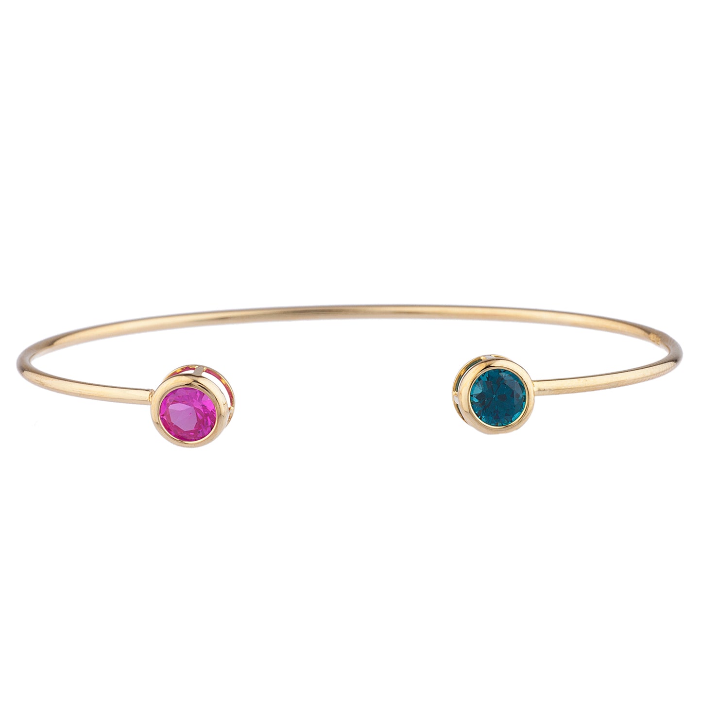 Pink Sapphire & London Blue Topaz Round Bezel Bangle Bracelet 14Kt Yellow Gold Plated Over .925 Sterling Silver