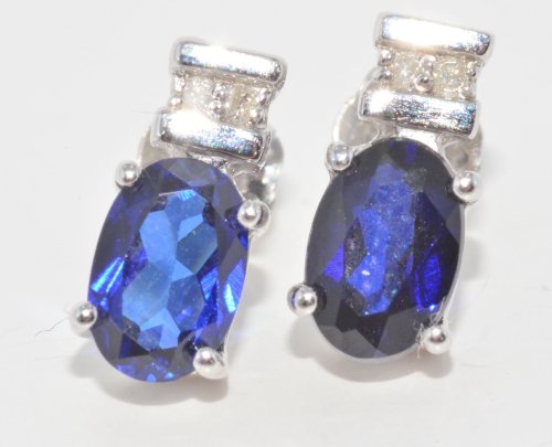 1 Ct Created Blue Sapphire Oval Diamond Stud Earrings .925 Sterling Silver