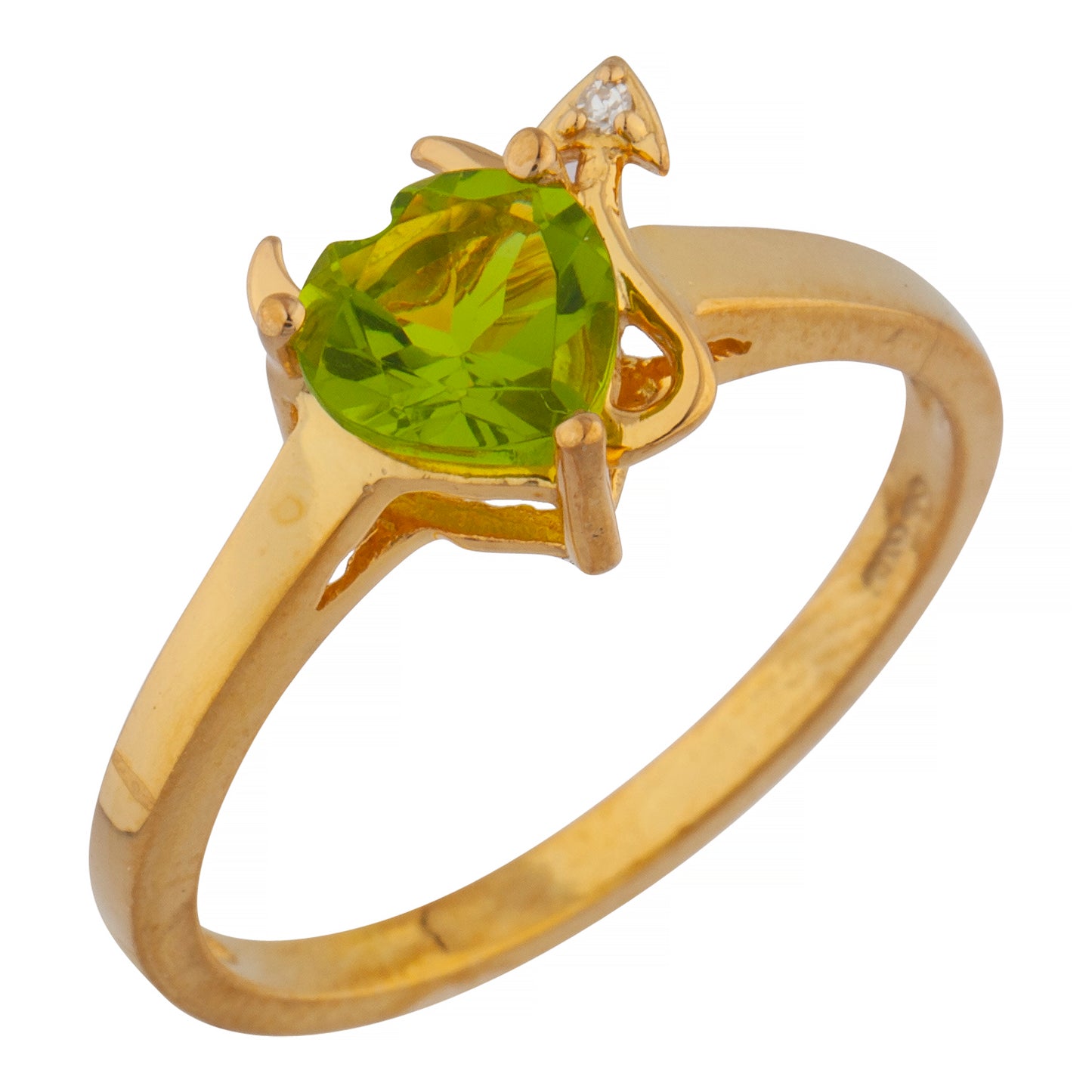 Peridot & Diamond Devil Heart Ring 14Kt Yellow Gold Rose Gold Silver