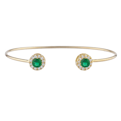 14Kt Gold Emerald Halo Design Bangle Bracelet