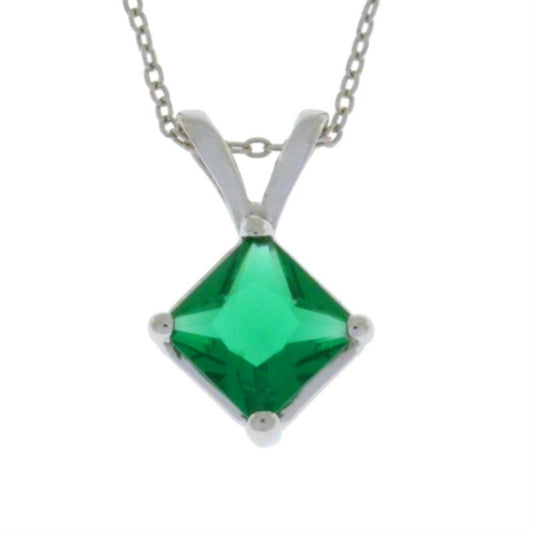 14Kt Gold Emerald Princess Cut Pendant Necklace