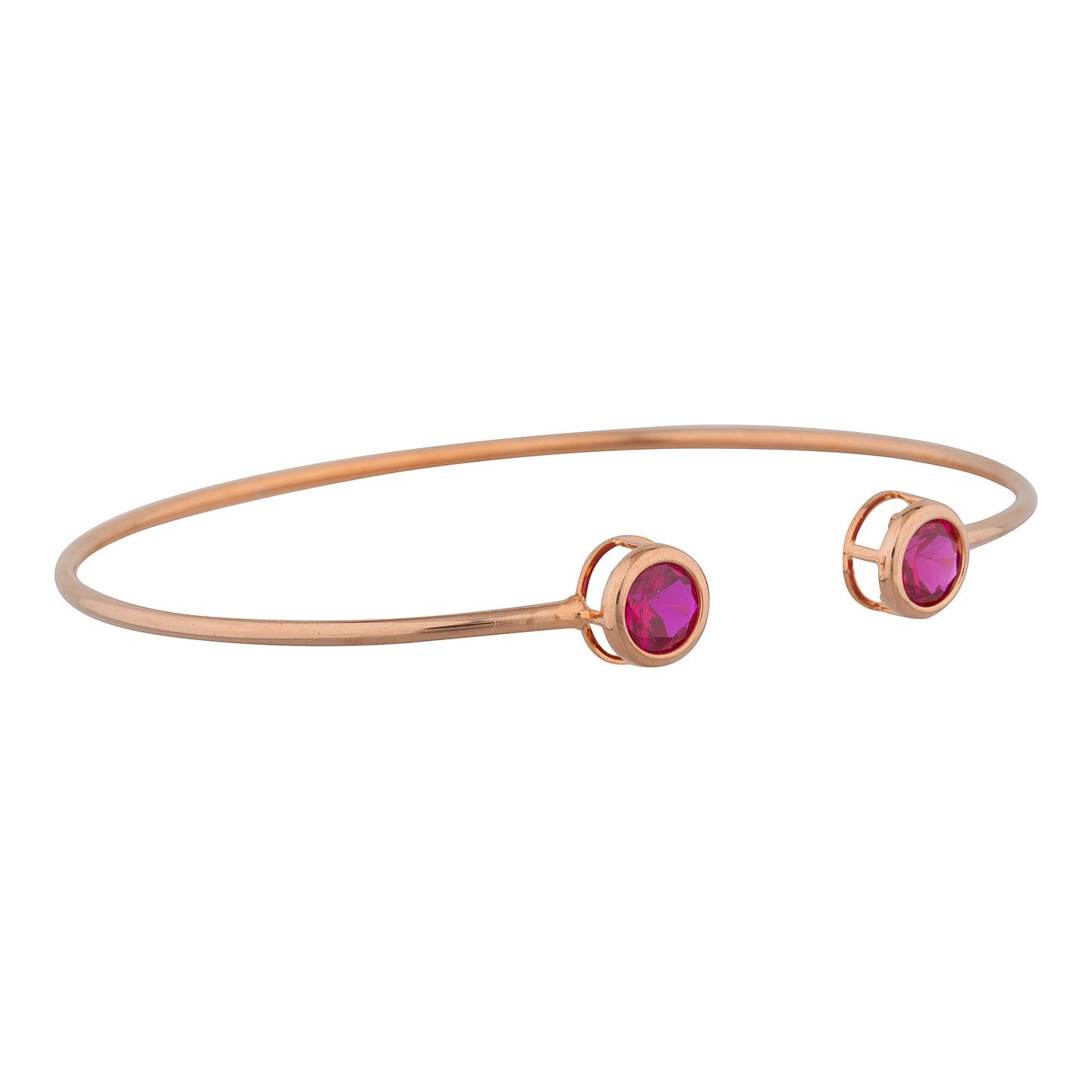 14Kt Rose Gold Plated Created Ruby Round Bezel Bangle Bracelet