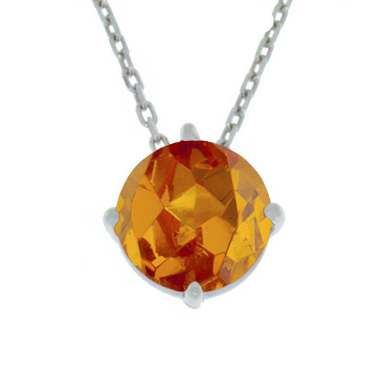 14Kt Gold Orange Citrine Round Pendant Necklace