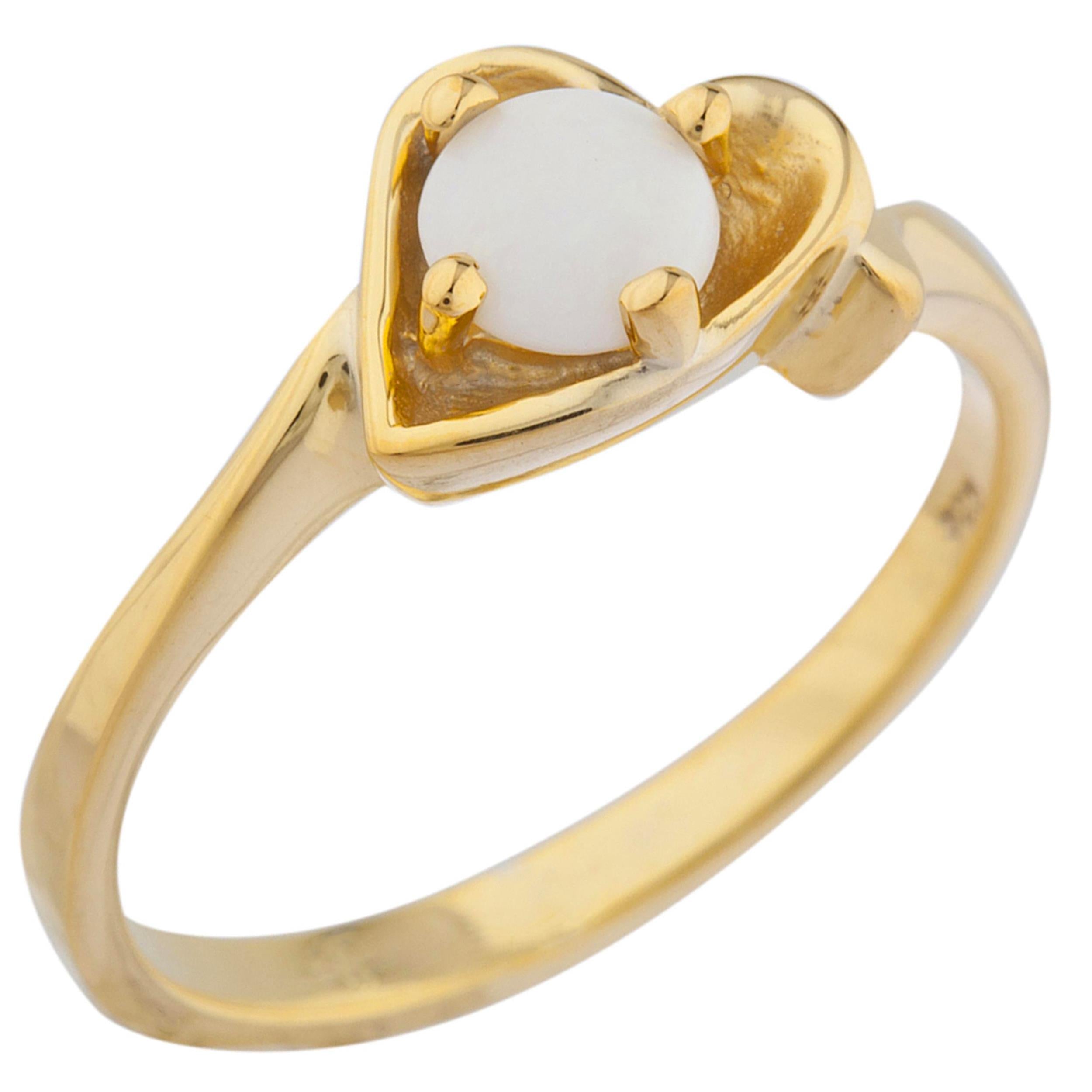 14Kt Gold Genuine Opal Round Heart Ring