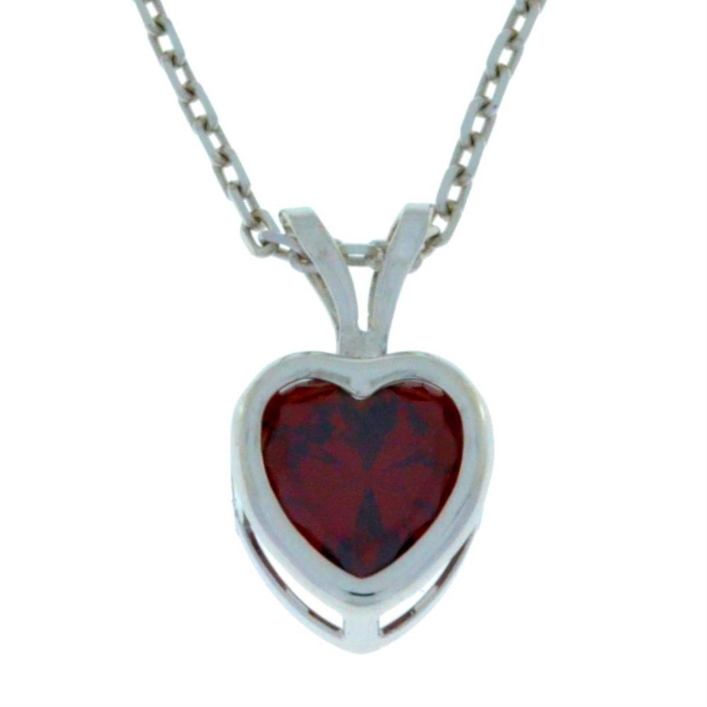 14Kt Gold Garnet Heart Bezel Pendant Necklace