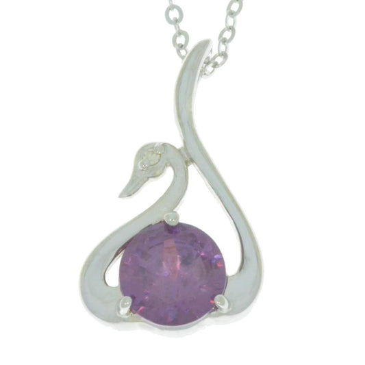 Alexandrite & Diamond Swan Pendant .925 Sterling Silver