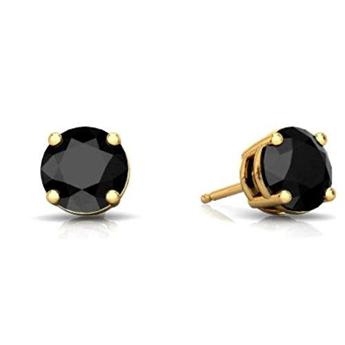 14Kt Yellow Gold 4mm Genuine Black Onyx Round Stud Earrings