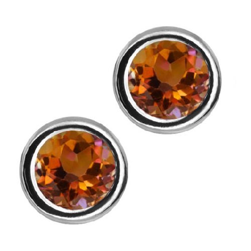 2 Ct Genuine Ecstasy Mystic Topaz Bezel Stud Earrings .925 Sterling Silver