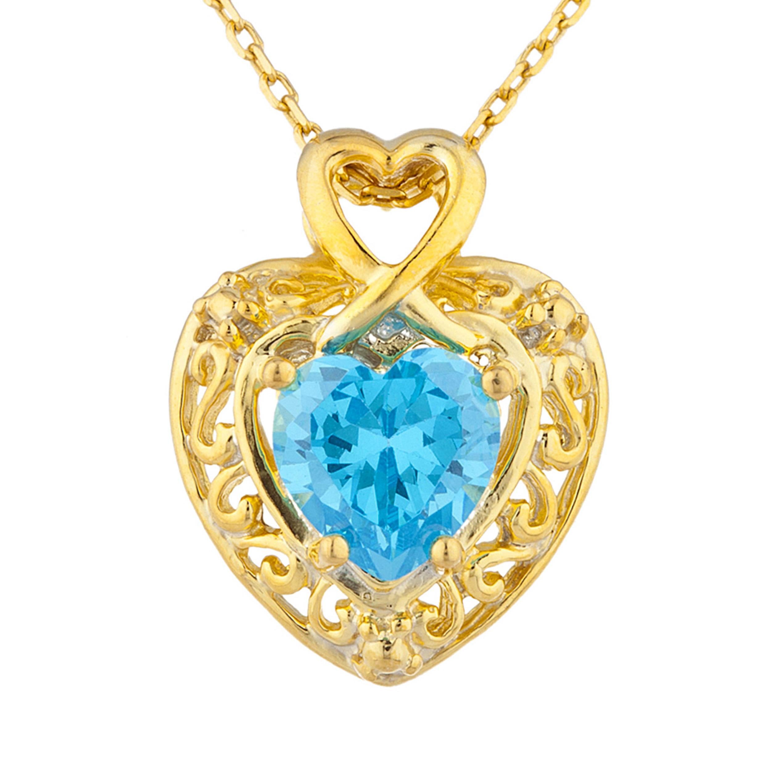 14Kt Gold Swiss Blue Topaz Heart Design Pendant Necklace