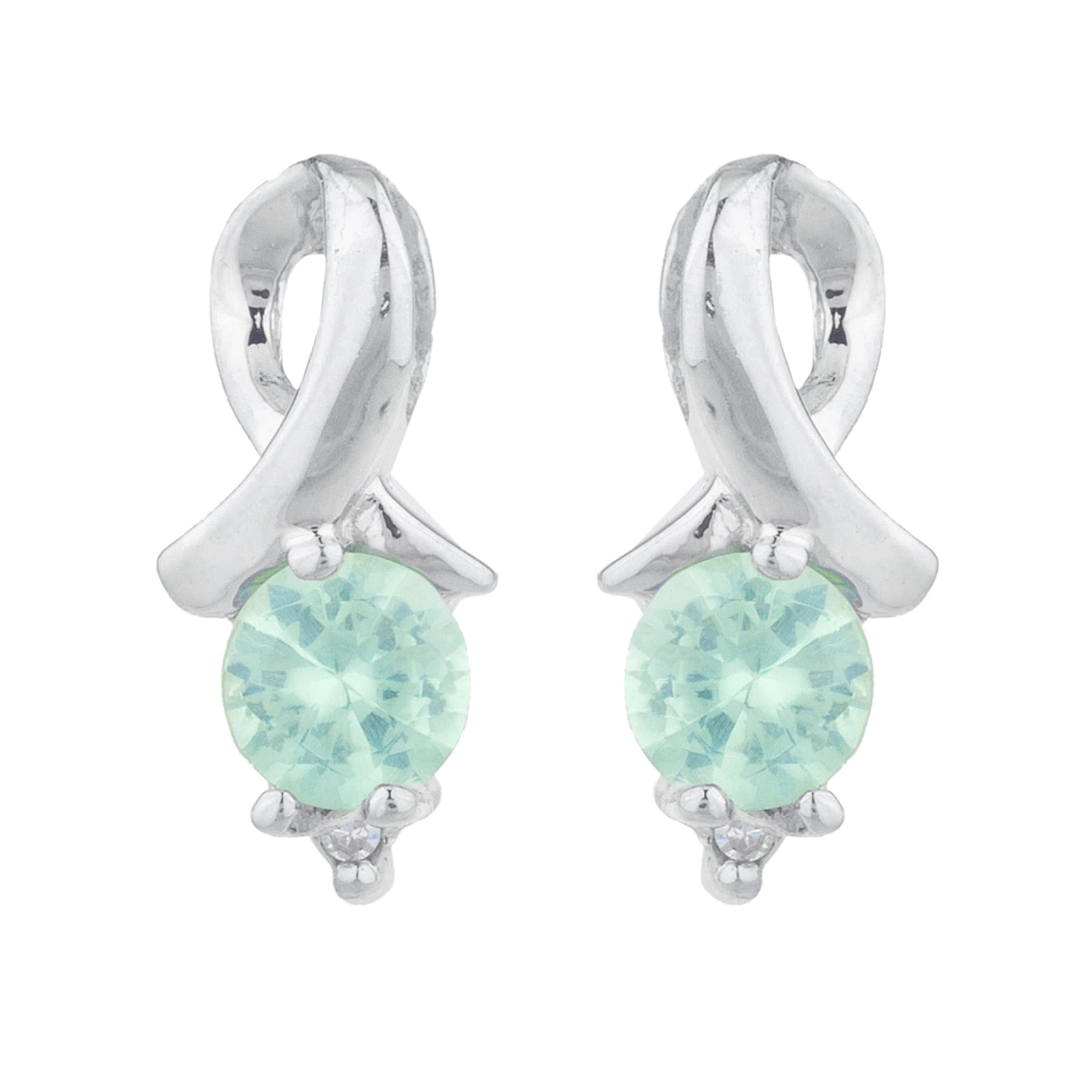 14Kt Gold Green Sapphire & Diamond Round Design Stud Earrings