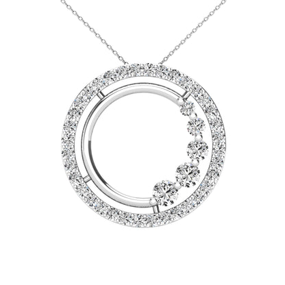 14Kt White Gold 0.40 Ct Genuine Natural Diamond Open Circle Design Pendant Necklace