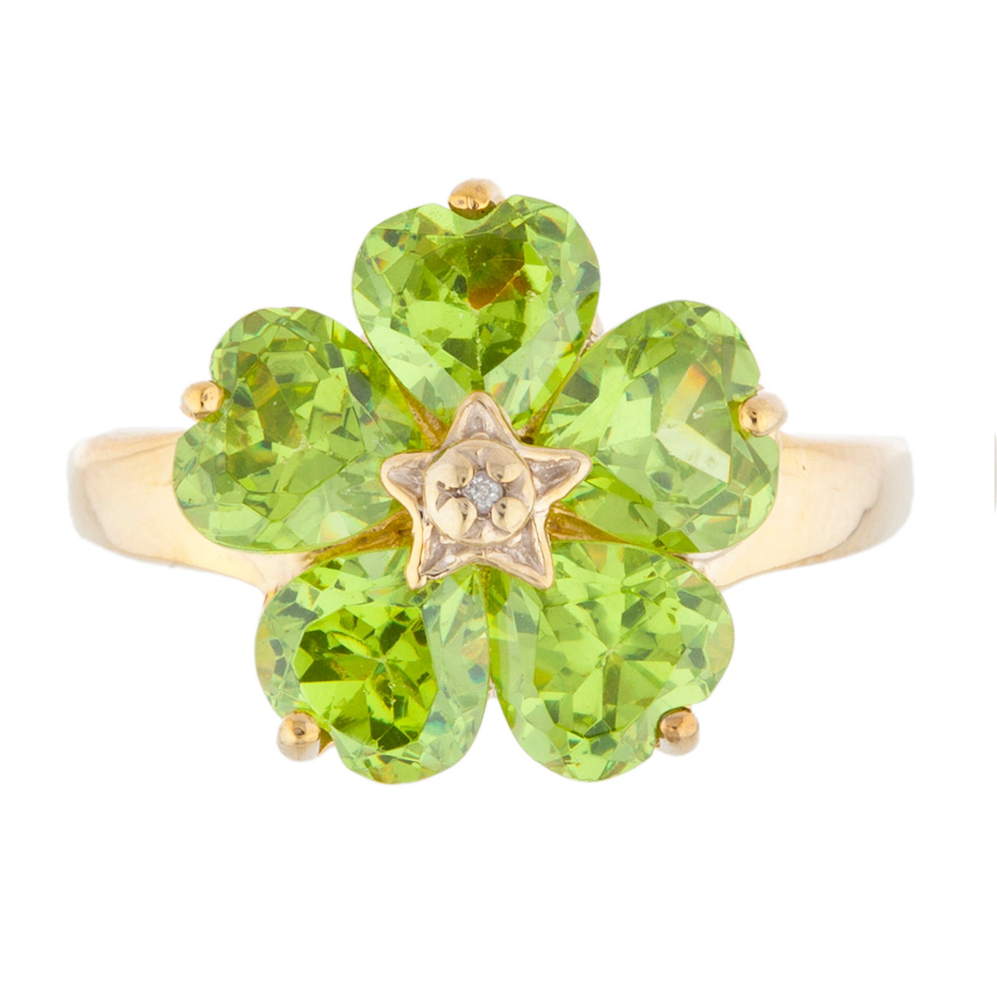 14Kt Gold Peridot & Diamond Heart Flower Design Ring