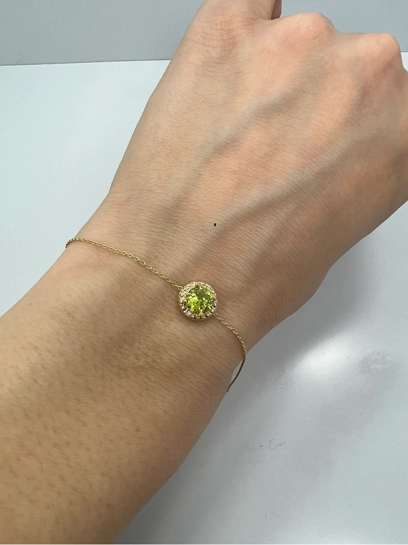 14Kt Gold Peridot & Diamond Round Bracelet