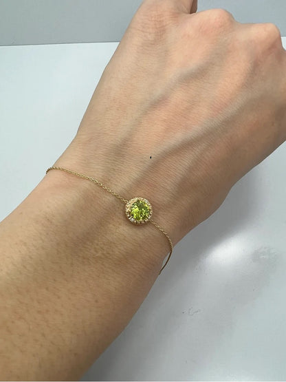 14Kt Gold Peridot & Diamond Round Bracelet