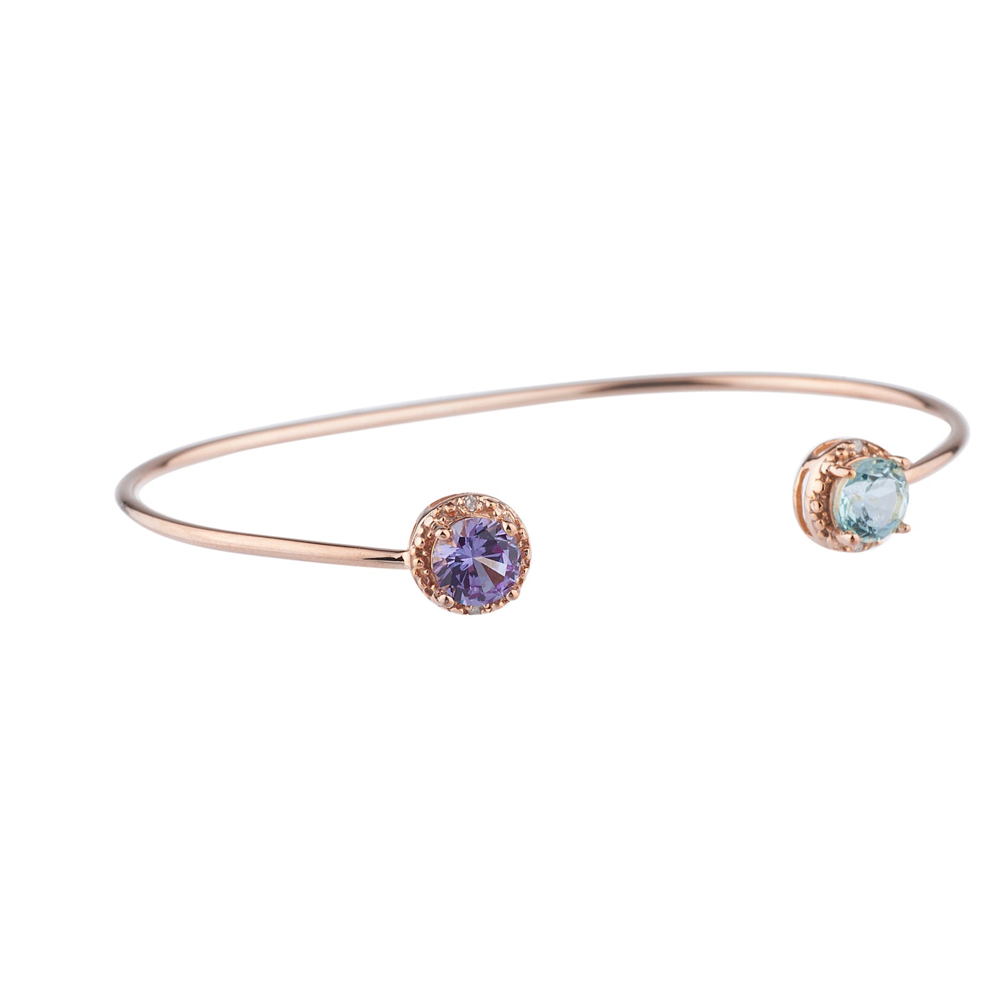 Aquamarine & Amethyst Diamond Bangle Round Bracelet 14Kt Rose Gold Plated Over .925 Sterling Silver