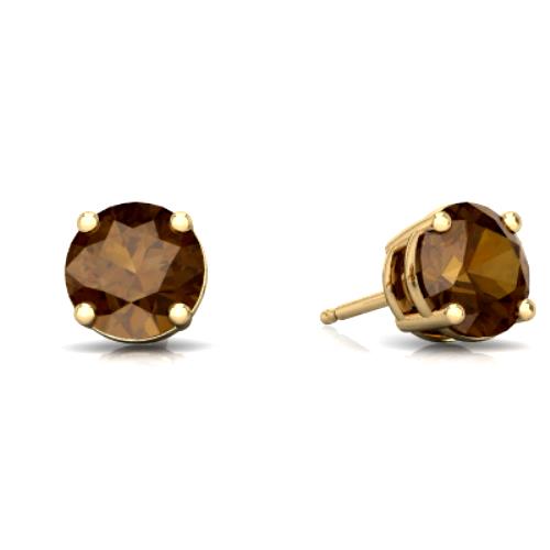 2 Ct Natural Smoky Quartz Round Stud Earrings 14Kt Yellow Gold