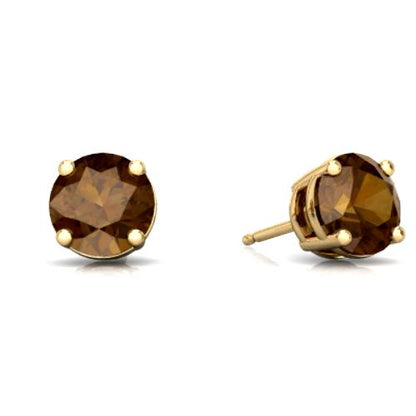 2 Ct Natural Smoky Quartz Round Stud Earrings 14Kt Yellow Gold