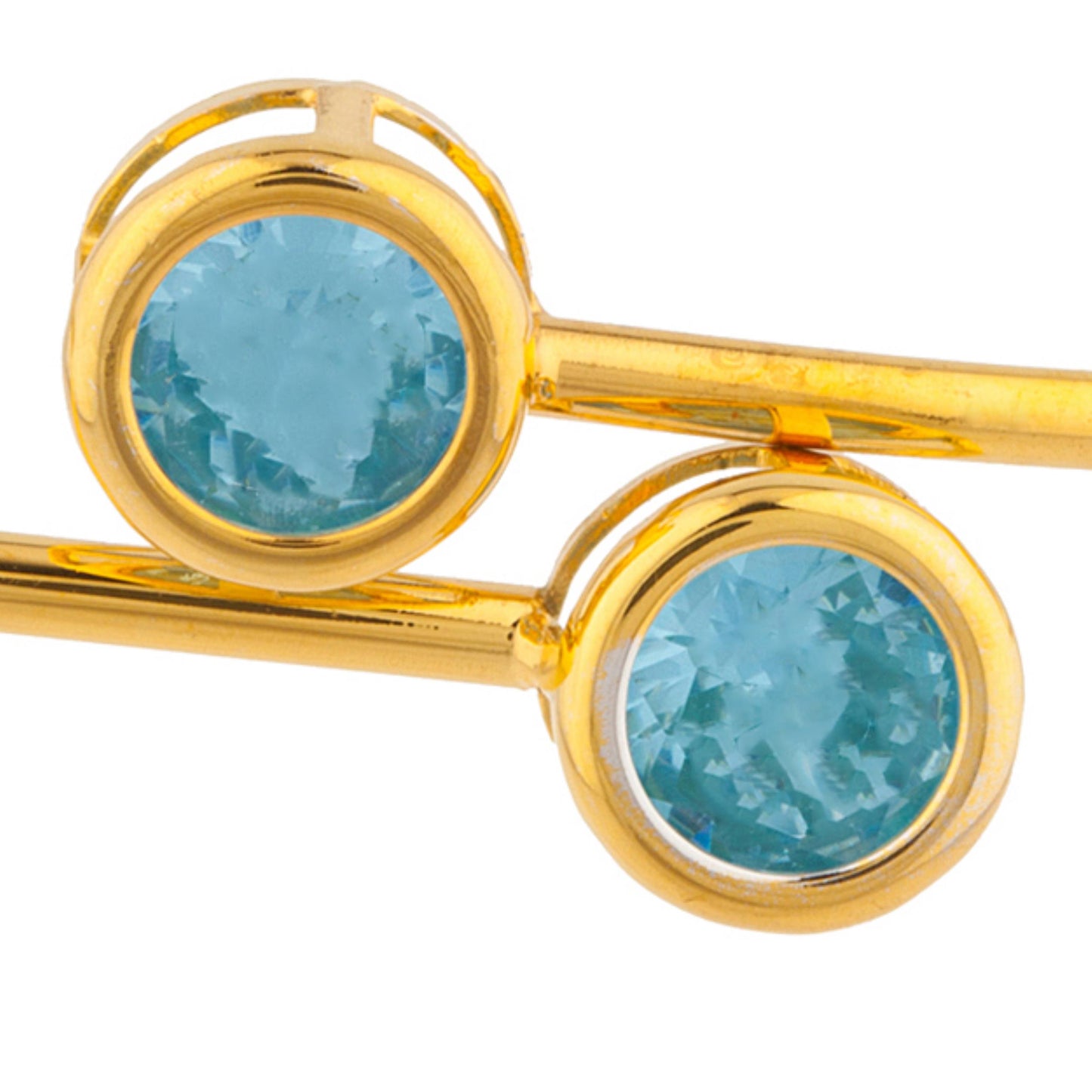 14Kt Yellow Gold Plated Blue Topaz Round Bezel Bangle Bracelet