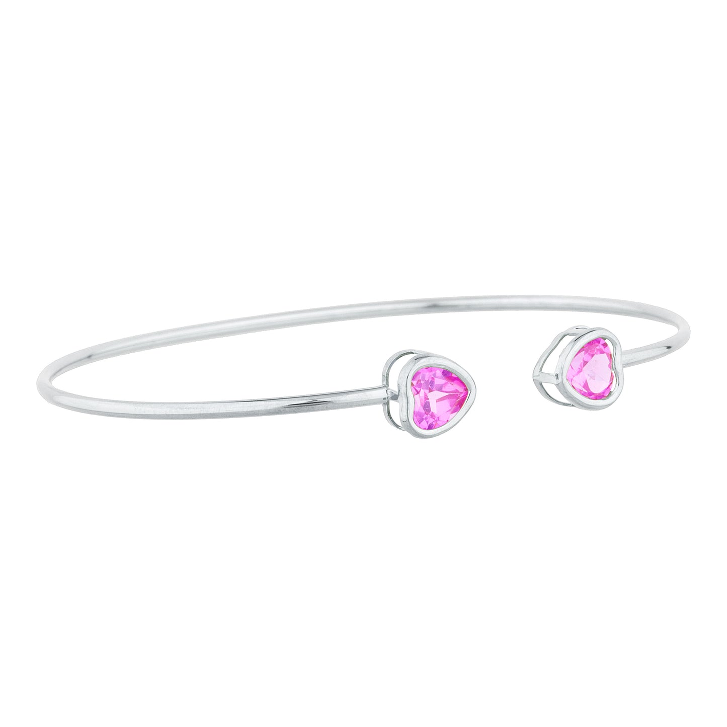 2 Ct Pink Sapphire Heart Bezel Bangle Bracelet .925 Sterling Silver