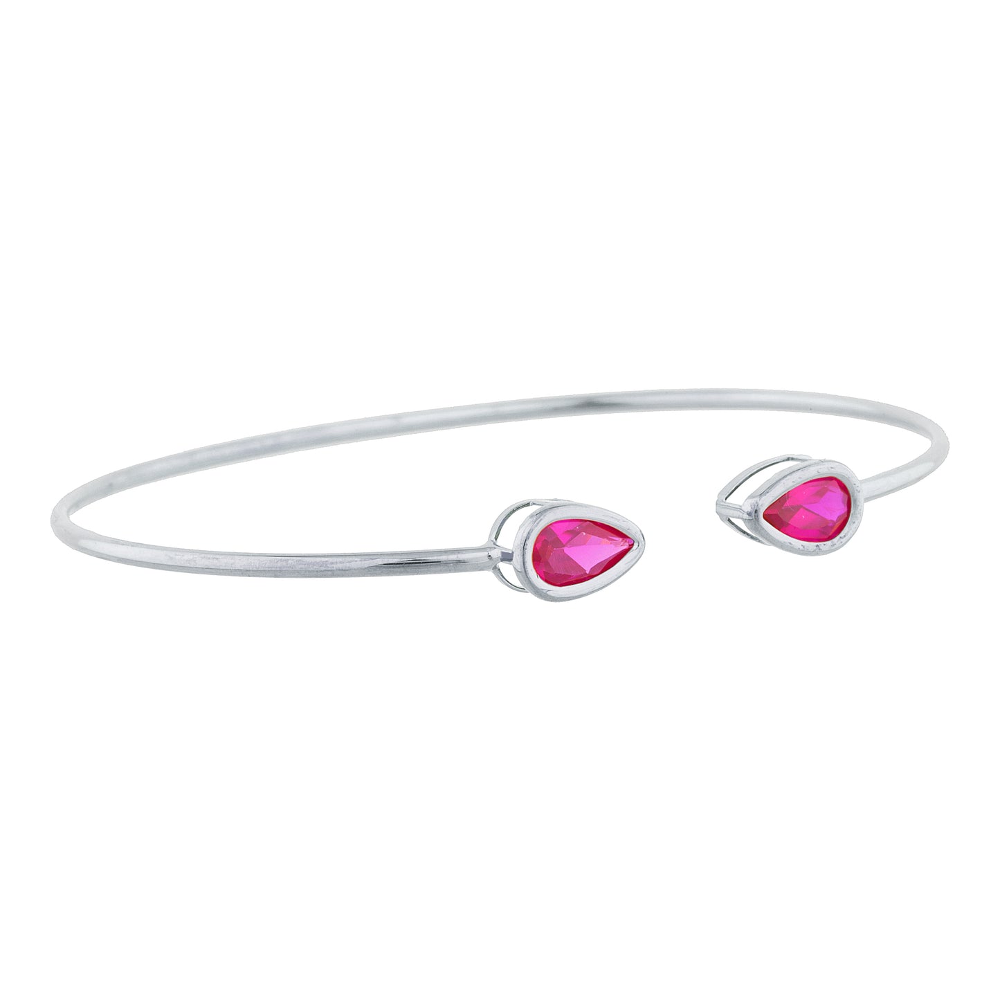 2 Ct Created Ruby Pear Bezel Bangle Bracelet .925 Sterling Silver