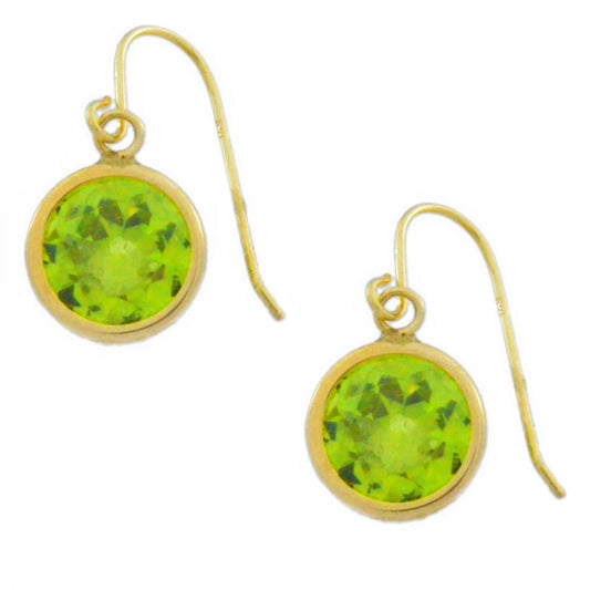 14Kt Yellow Gold Peridot 6mm Round Bezel Dangle Earrings