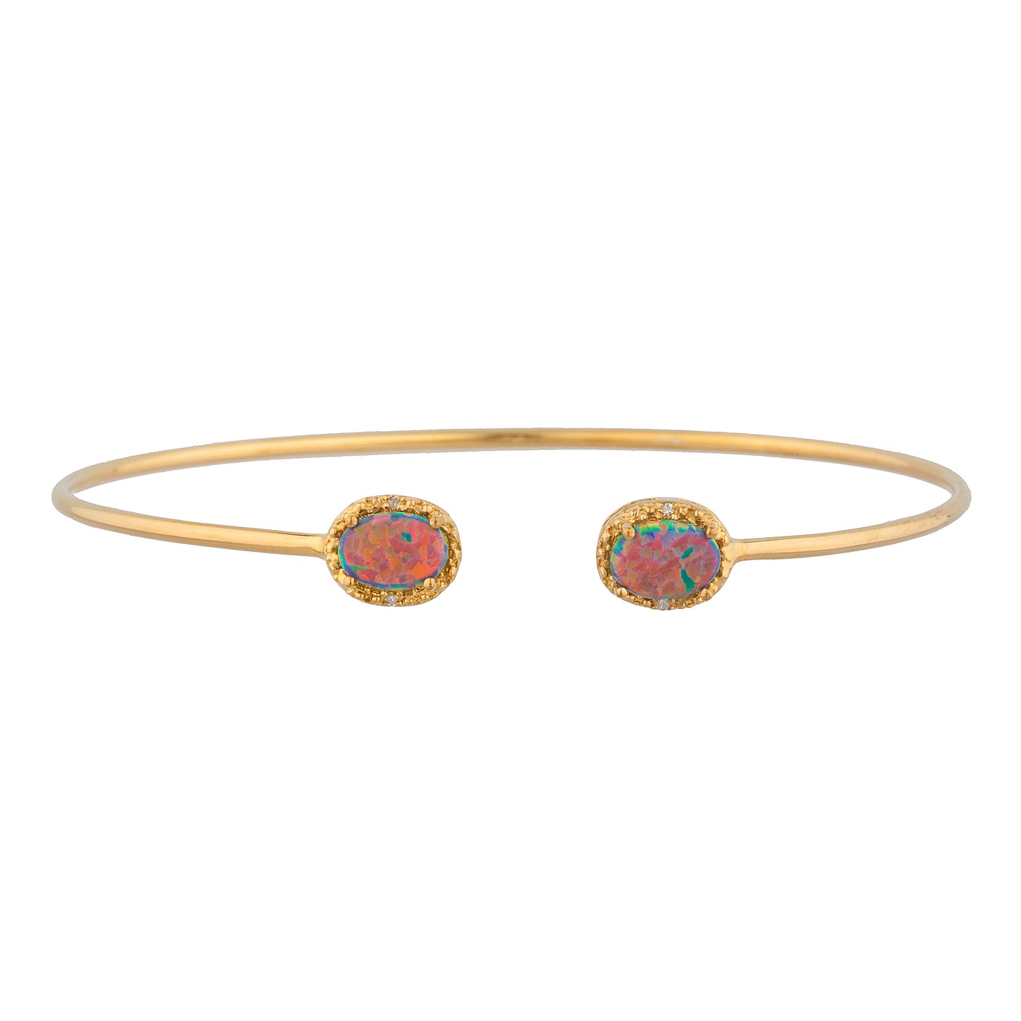 14Kt Gold Black Opal & Diamond Oval Bangle Bracelet