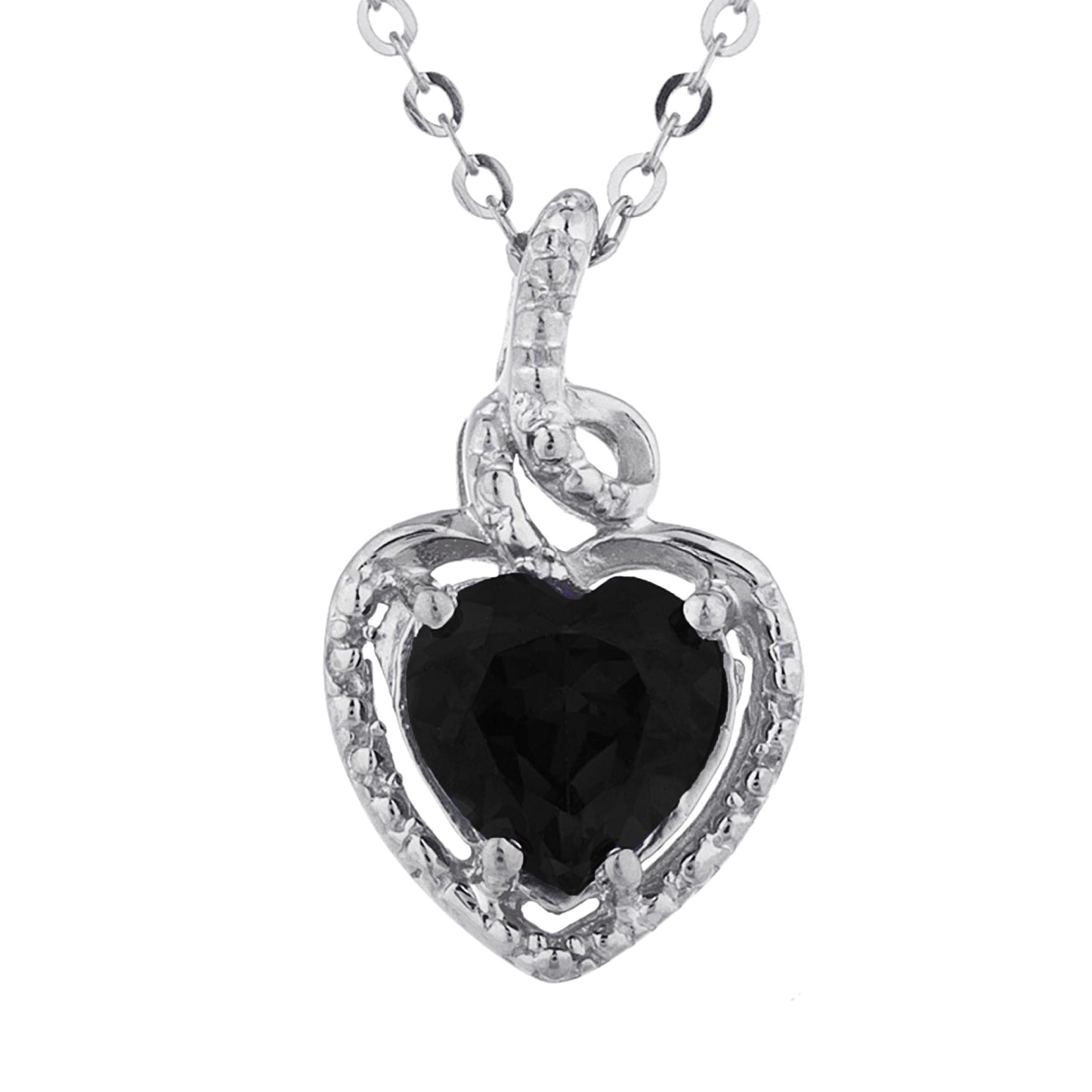 14Kt Gold Genuine Black Onyx Heart Design Pendant Necklace