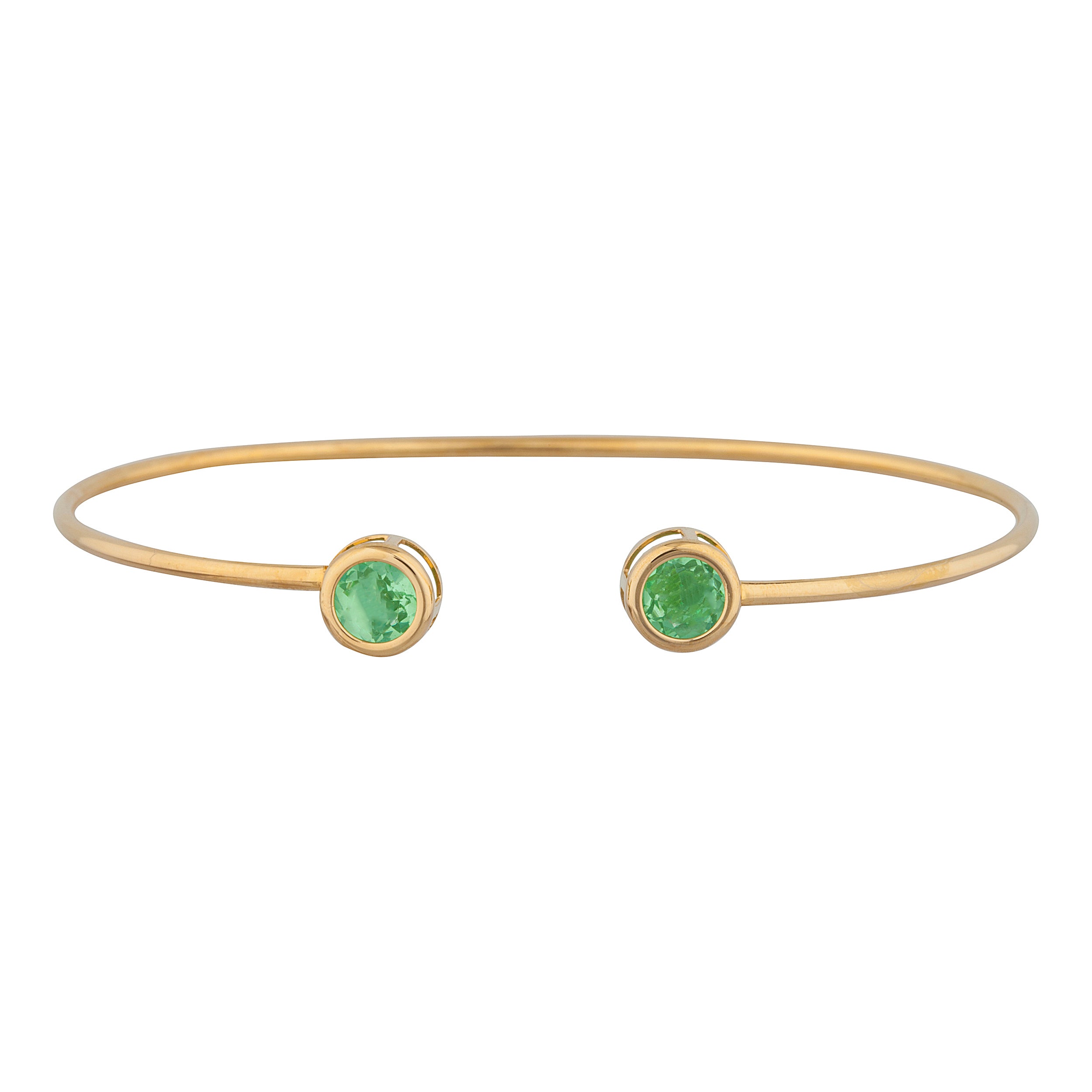 14Kt Gold Green Sapphire Round Bezel Bangle Bracelet