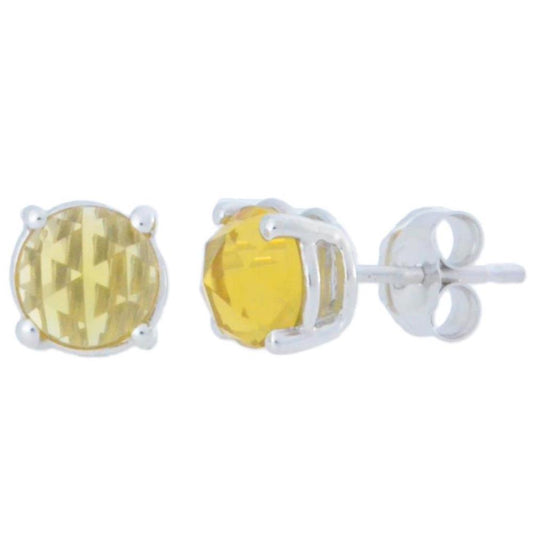 2 Ct Citrine Checkerboard Round Stud Earrings 14Kt White Gold