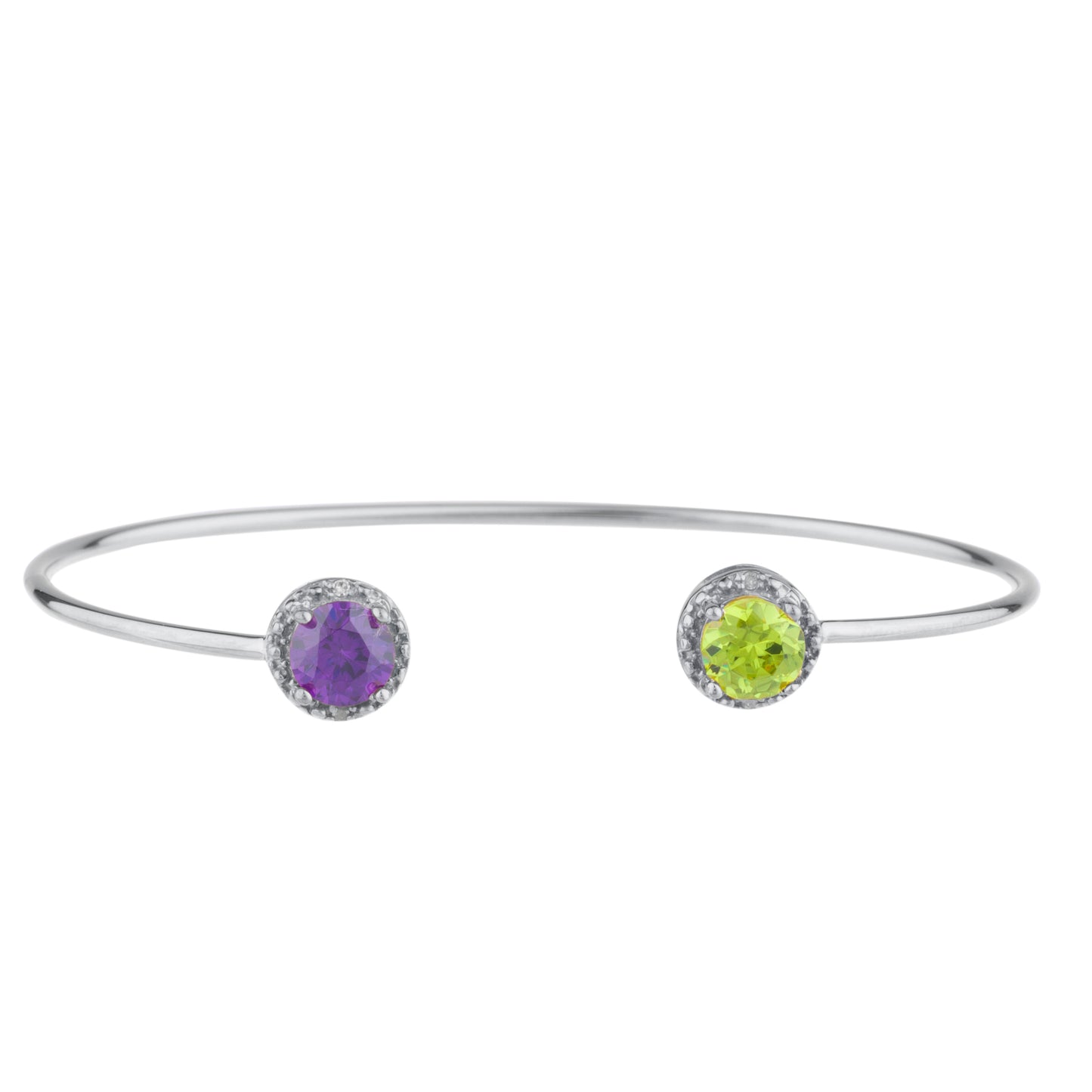 Alexandrite & Peridot Diamond Bangle Round Bracelet .925 Sterling Silver Rhodium Finish