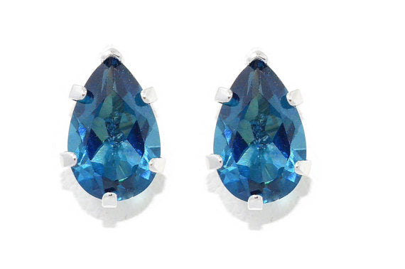 2 Carat London Blue Topaz Pear Shape Stud Earrings .925 Sterling Silver