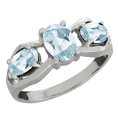 2 Ct Genuine Aquamarine Oval Ring .925 Sterling Silver Rhodium Finish